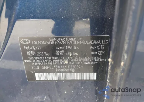2021 Hyundai Sonata Sel from USA, damaged, VIN 5NPEL4JA4MH122039